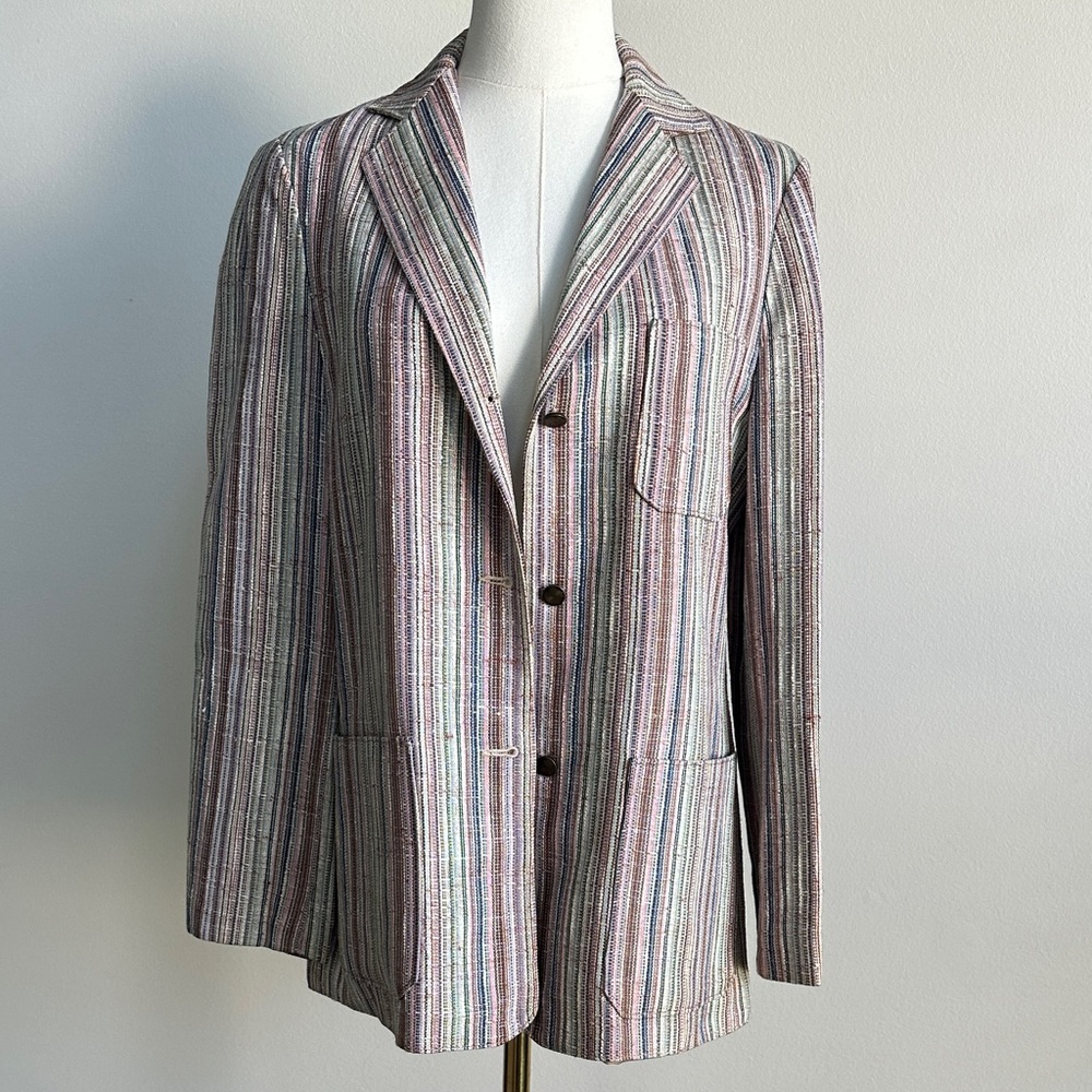 Women’s‎ Vintage Preppy Tweed Pastel Striped Textured Work Office Cute Blazer 12
